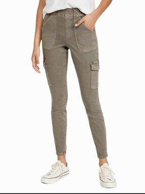 SPANX Stretch Twill Ankle Slim Cargo Pant Desert Dune Green Size Large